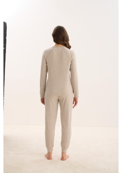 Kadın Uzun Kol Bej Mlelanj Pijama Takım C5T7N0O61 fırsatları