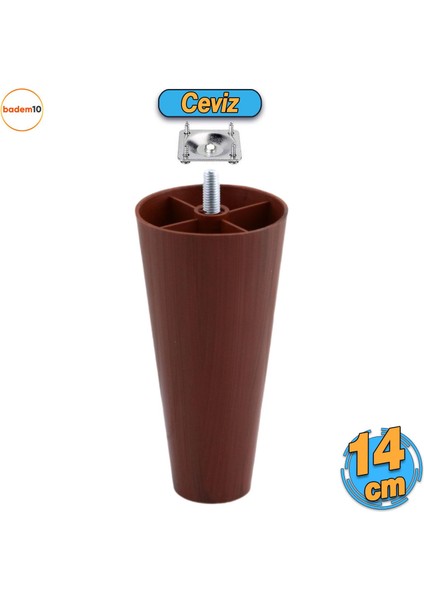 Vidalı Aparat Dahil Düz 14 Cm Ceviz Plastik Mobilya Yükseltici Koltuk Kanepe Baza Ayağı