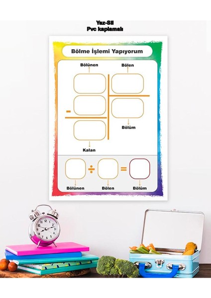 Ilkokul Matematik Bölme Yaz-Sil Pvc Kaplamalı Poster 21X30 cm