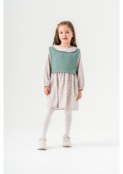 Süveterli Kız Çocuk Yakalı elbise - Su Yeşili