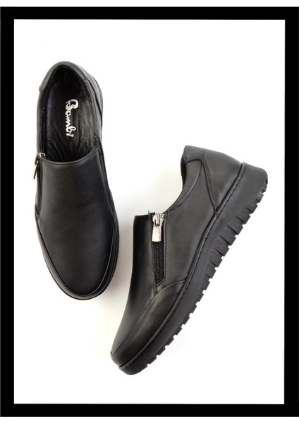 Siyah Hakiki Deri Kadın Casual Ayakkabı K01331800703