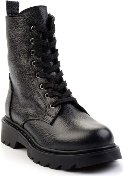 Siyah Hakiki Deri Kadın Bot & Bootie K02596130003