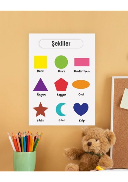 Şekiller Çocuk Türkçe Eğitim Tekli Pvc Poster 30X42 cm