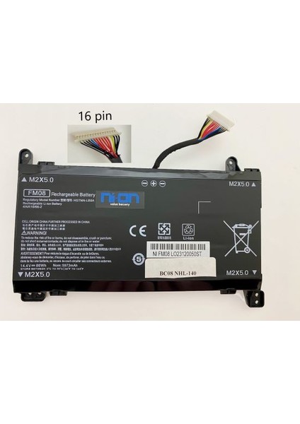 Hp FM08 16 Pin Notebook Batarya (Gtx 1070/GTX 1060 Ekran Kartı Modeline Uygun)