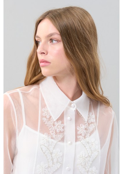 Boncuk Işlemeli Balon Kol Organze Gömlek Beyaz K2513537_002 modelleri