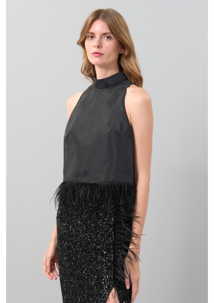 Otriş Aksesuarlı Halter Yaka Bluz Siyah K2513037_001
