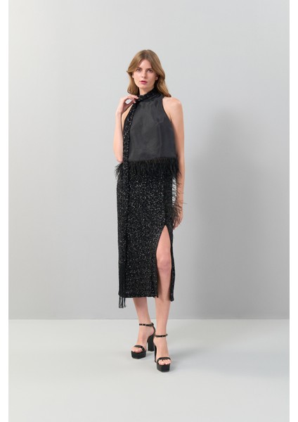 Otriş Aksesuarlı Halter Yaka Bluz Siyah K2513037_001 fırsatları