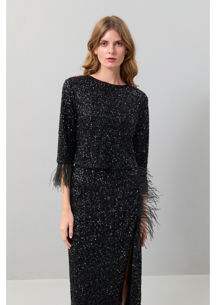 Otriş Aksesuarlı Bisiklet Yaka Bluz Siyah K2513044_001