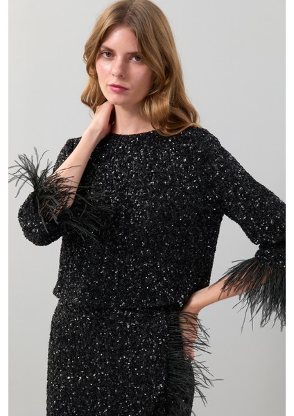 Otriş Aksesuarlı Bisiklet Yaka Bluz Siyah K2513044_001 modelleri