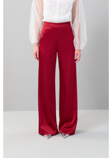 Düz Paça Saten Pantolon Bordo K2512057_008 modelleri