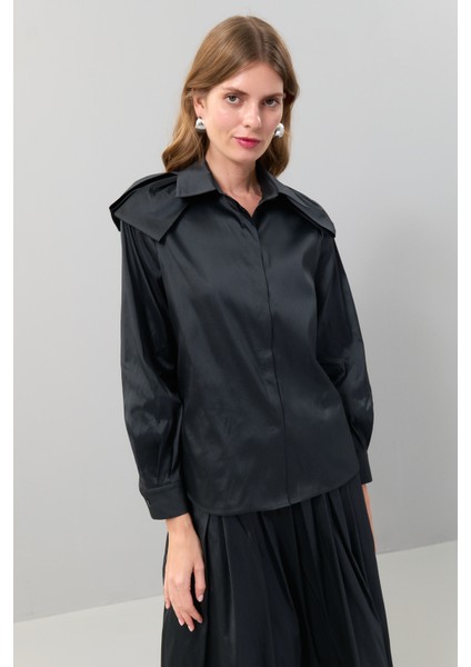 Omuzları Fiyonk Görünümlü Uzun Kol Gömlek Siyah K2513534_001