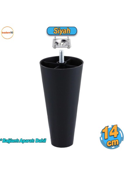 Vidalı Aparat Dahil Düz 14 Cm Siyah Plastik Mobilya Yükseltici Koltuk Kanepe Baza Ayağı