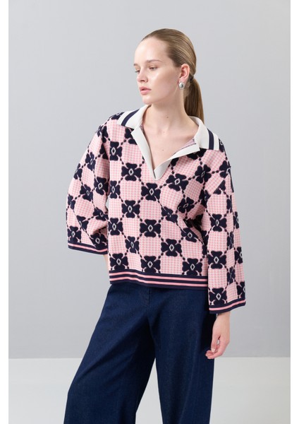 Polo Yaka Triko Lacivert-Pembe K2571003_648