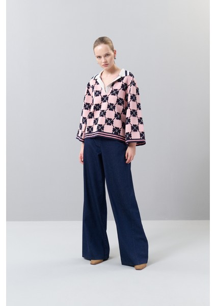 Polo Yaka Triko Lacivert-Pembe K2571003_648 modelleri