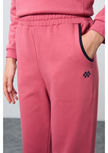 Yaban Gülü Kompakt Pamuklu Kalın Pürüzsüz Dokulu Dik Yaka Oversize Fit Kadın Eşofman Takım - 95342