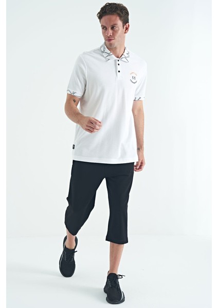 Beyaz Yazı Nakışlı Baskı Detaylı Standart Kalıp Polo Yaka Erkek T-Shirt - 88239 modelleri