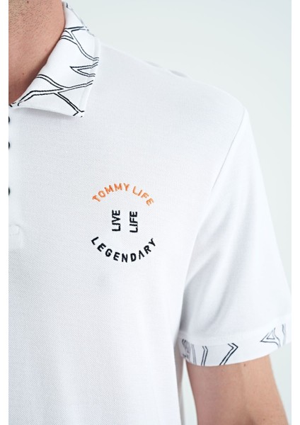 Beyaz Yazı Nakışlı Baskı Detaylı Standart Kalıp Polo Yaka Erkek T-Shirt - 88239 fırsatları