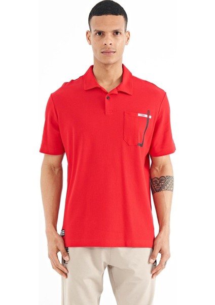 Tommy Life Kırmızı Cep Detaylı Baskılı Standart Kalıp Polo Yaka Erkek T-Shirt - 88241