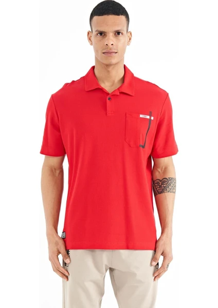 Tommy Life Kırmızı Cep Detaylı Baskılı Standart Kalıp Polo Yaka Erkek T-Shirt - 88241