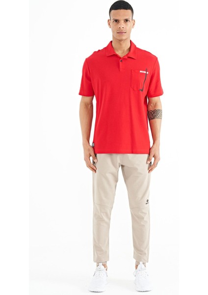 Tommy Life Kırmızı Cep Detaylı Baskılı Standart Kalıp Polo Yaka Erkek T-Shirt - 88241