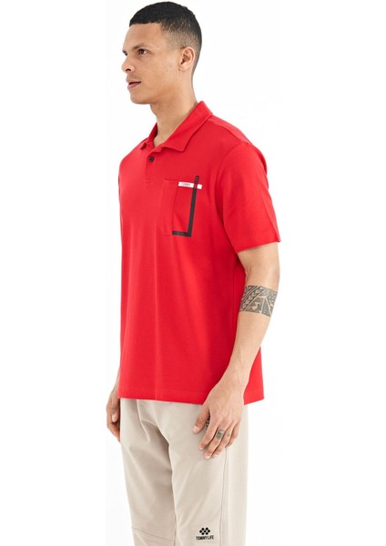 Tommy Life Kırmızı Cep Detaylı Baskılı Standart Kalıp Polo Yaka Erkek T-Shirt - 88241