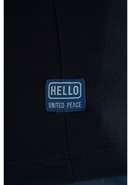 Lacivert Yazı Nakışlı Baskı Detaylı Standart Kalıp Polo Yaka Erkek T-Shirt - 88239
