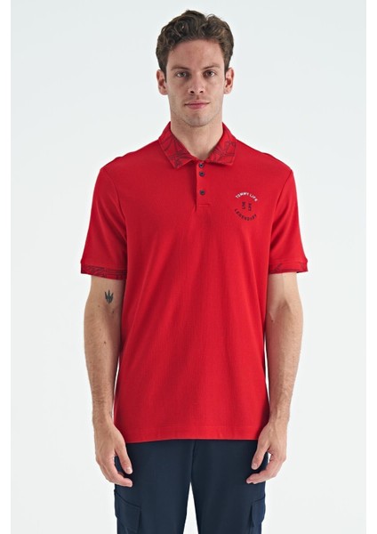 Tommy Life Kırmızı Yazı Nakışlı Baskı Detaylı Standart Kalıp Polo Yaka Erkek T-Shirt - 88239