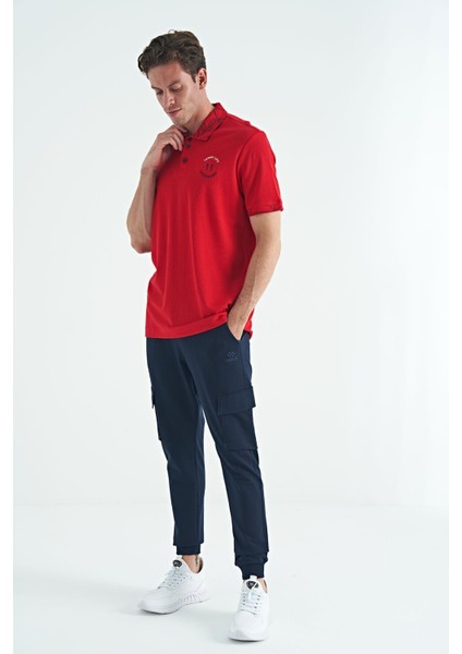 Tommy Life Kırmızı Yazı Nakışlı Baskı Detaylı Standart Kalıp Polo Yaka Erkek T-Shirt - 88239