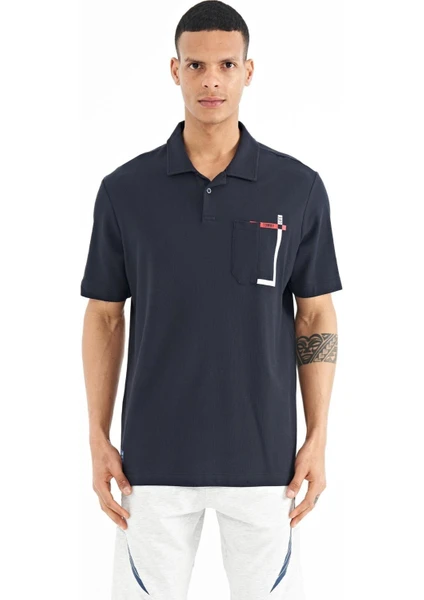 Tommy Life Lacivert Cep Detaylı Baskılı Standart Kalıp Polo Yaka Erkek T-Shirt - 88241