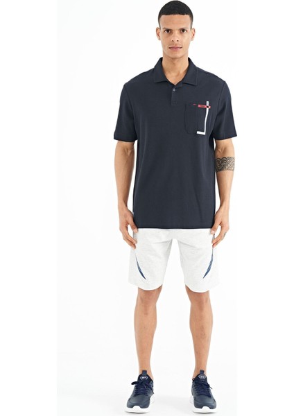 Tommy Life Lacivert Cep Detaylı Baskılı Standart Kalıp Polo Yaka Erkek T-Shirt - 88241