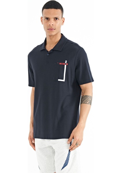 Tommy Life Lacivert Cep Detaylı Baskılı Standart Kalıp Polo Yaka Erkek T-Shirt - 88241