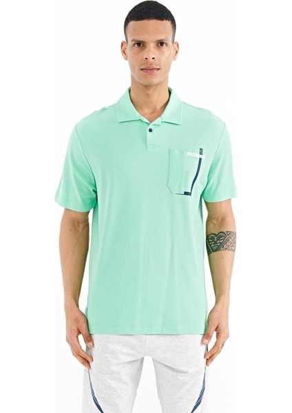 Su Yeşili Cep Detaylı Baskılı Standart Kalıp Polo Yaka Erkek T-Shirt - 88241