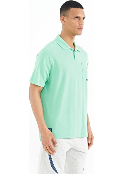 Su Yeşili Cep Detaylı Baskılı Standart Kalıp Polo Yaka Erkek T-Shirt - 88241