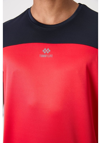 Kırmızı Polyester Nefes Alan Dokulu İnce Esnek Standart Fit Erkek Performans T-Shirt - 88386