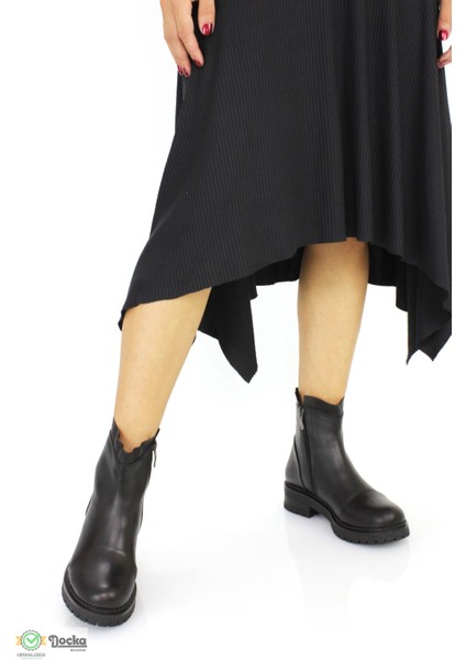 Kadın Deri Fermuarlı Düz Kalın Taban Bot M25/KB1400 indirimleri