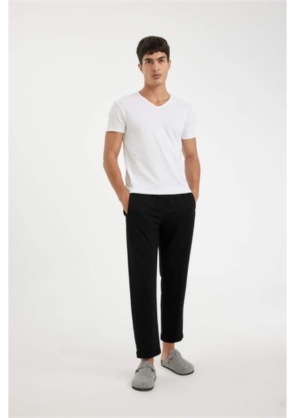 Slim Fit V Yaka Basic Düz Beyaz Fanila Üst L4884AZ24WN