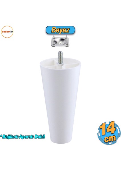 Vidalı Aparat Dahil Düz 14 Cm (BEYAZ) Plastik Mobilya Yükseltici Yükseltme Koltuk Kanepe Ayağı Baza Ayakları