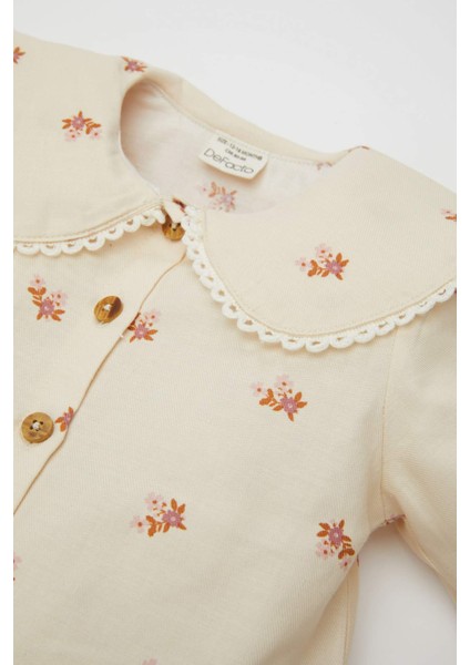 Kız Bebek Büyük Yaka Çiçek Desenli Düğmeli Twill Uzun Kollu Gömlek D5585A524WN fiyatları