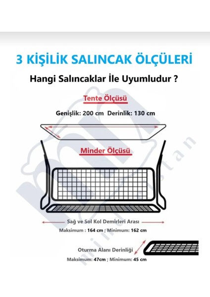 Süngersiz Tenteli Salıncak Kumaş Seti 3kişilik 164X47 cm Süngersiz Mavi