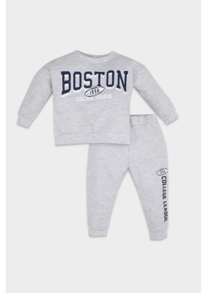 Erkek Bebek 2'li Takım Baskılı Selanik Kumaş Bisiklet Yaka Sweatshirt Jogger Eşofman Altı D5933A524WN