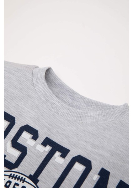 Erkek Bebek 2'li Takım Baskılı Selanik Kumaş Bisiklet Yaka Sweatshirt Jogger Eşofman Altı D5933A524WN