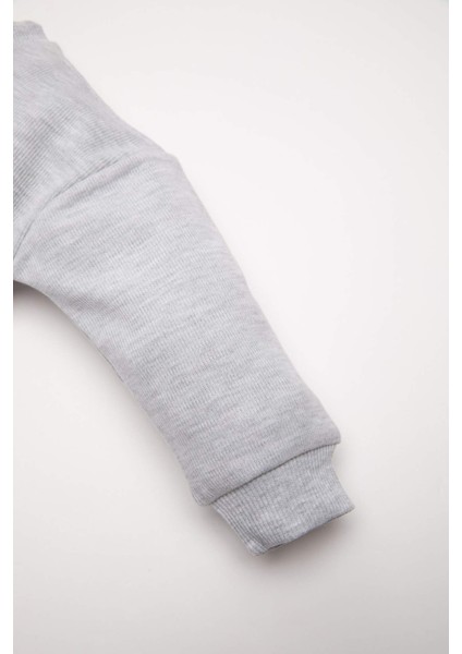 Erkek Bebek 2'li Takım Baskılı Selanik Kumaş Bisiklet Yaka Sweatshirt Jogger Eşofman Altı D5933A524WN