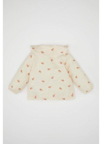 Kız Bebek Büyük Yaka Çiçek Desenli Düğmeli Twill Uzun Kollu Gömlek D5585A524WN fırsatları