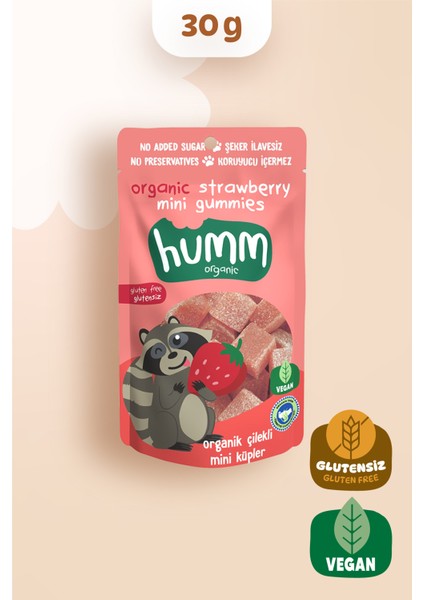 Organik Glutensiz Vegan Çilekli Mini Küpler - 30G