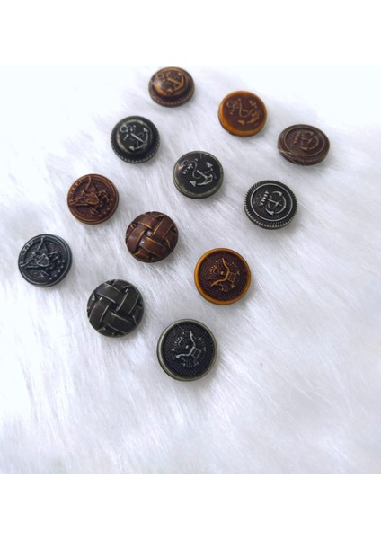 60 Adet 15 Mm Karışık Çapa Arma Desenli Yuvarlak Tek Delikli Düğme Hırka Yelek Düğme