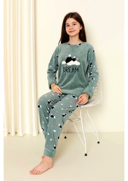 Kışlık Peluş Polar Kız Çocuk Pijama Takımı