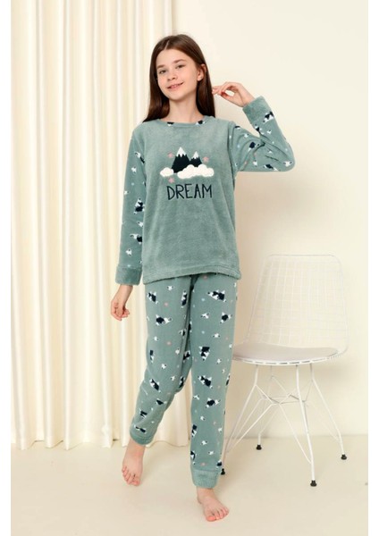 Kışlık Peluş Polar Kız Çocuk Pijama Takımı