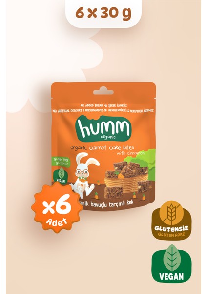 Organik Glutensiz Vegan Havuçlu ve Tarçınlı Kek Atıştırmalık Paketi - 6 Adet