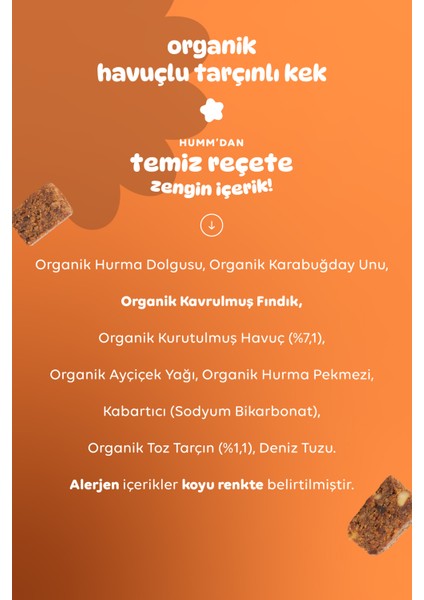 Organik Glutensiz Vegan Havuçlu ve Tarçınlı Kek Atıştırmalık Paketi - 6 Adet