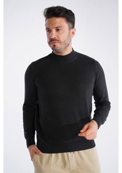 Erkek Antrasit %100 Pamuk Yarım Balıkçı Yaka Triko Kazak TRIST-1104
